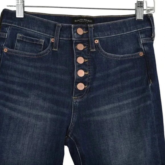 Banana Republic Premium High Rise Skinny Button Front Jeans Dark Wash Size 26 - Picture 3 of 12